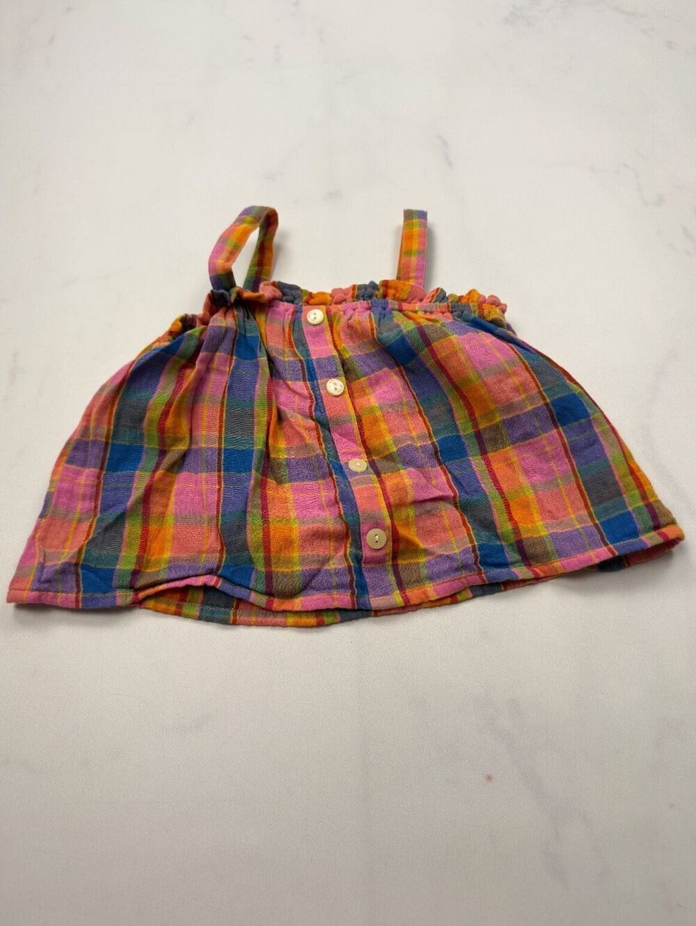 Plaid Button-Front Tank Top Multi Color - Girls 4T